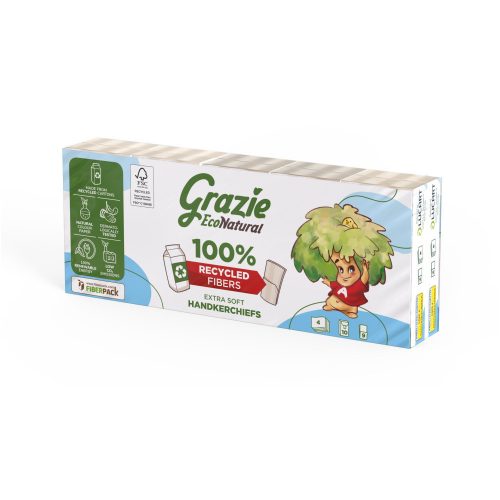 Lucart GRAZIE NATURAL Taschentuch 4 Lagen 10x9 Fäden/Packung, 24 Packungen/Karton, 48 Kartons/Palette